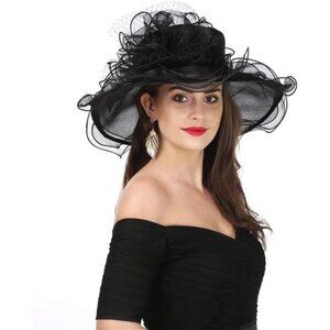 Women's Organza Kentucky Derby Fascinator Hat Black3